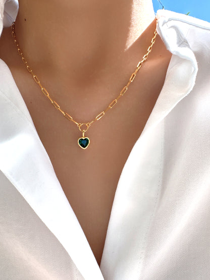 Toggle Green Heart Paperclip Chain Necklace