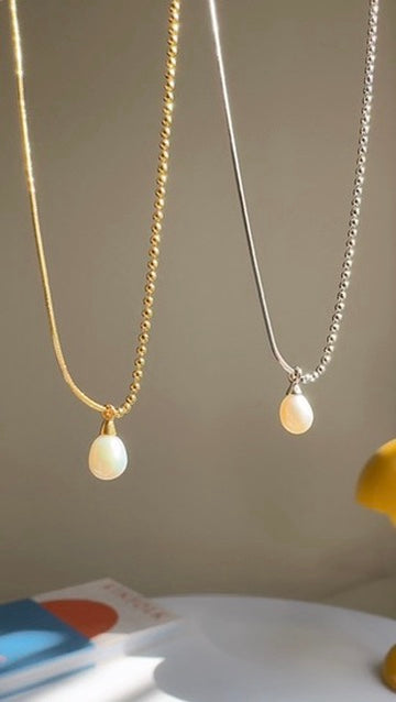 Half Dot Herringbone Chain with Freshwater Pearl 925 Silver