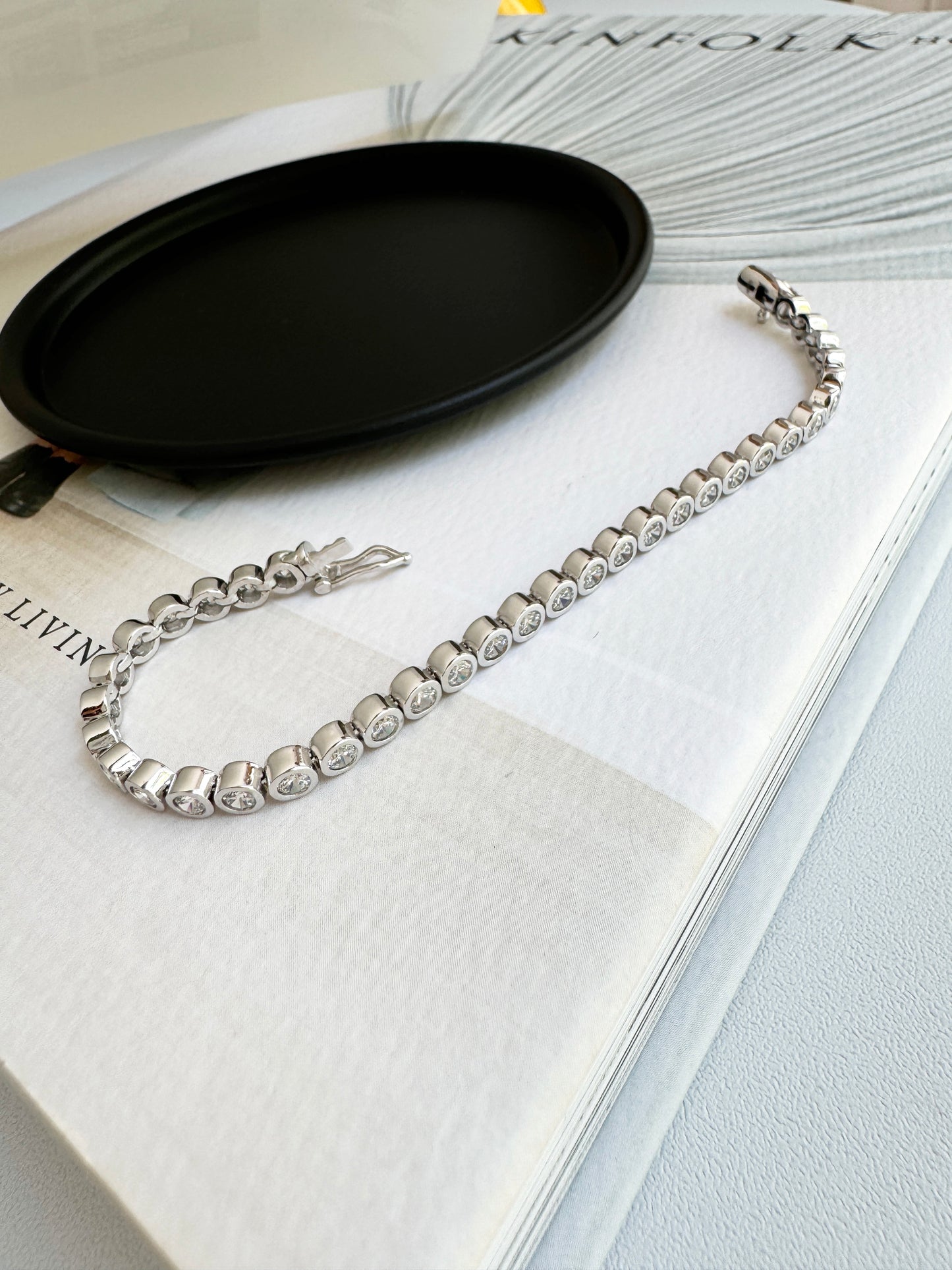 Tennis Bracelet Solid Bezel Cubic Zirconia