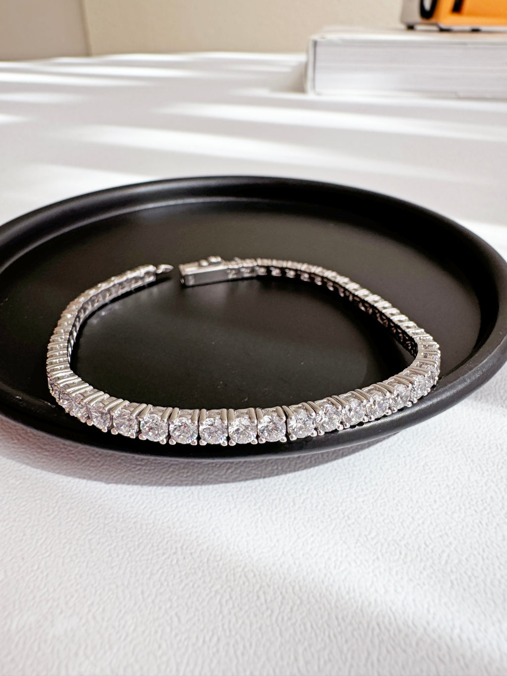 Tennis Solid 925 Silver 24K White Gold Bracelet