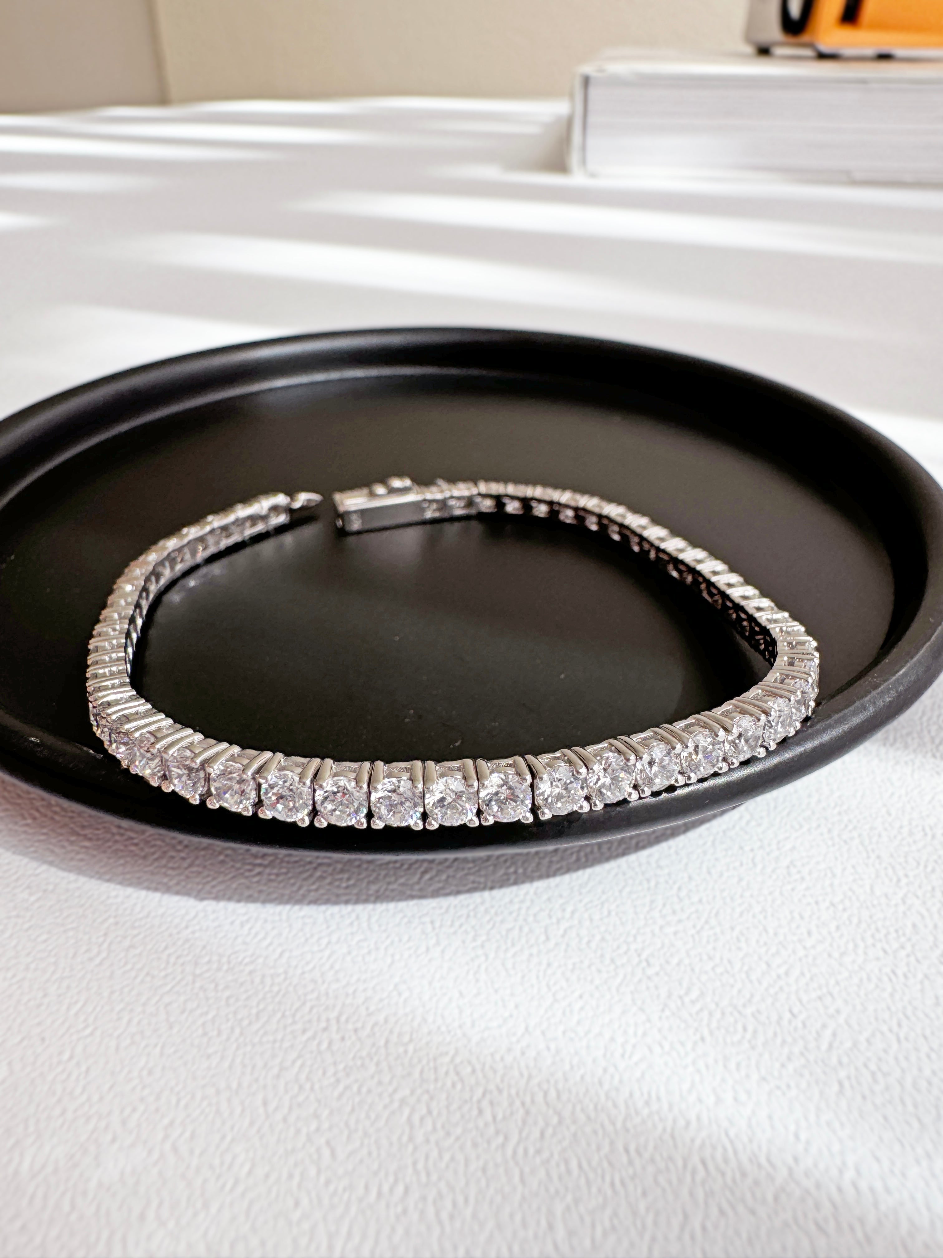 Tennis Solid 925 Silver 24K White Gold Bracelet
