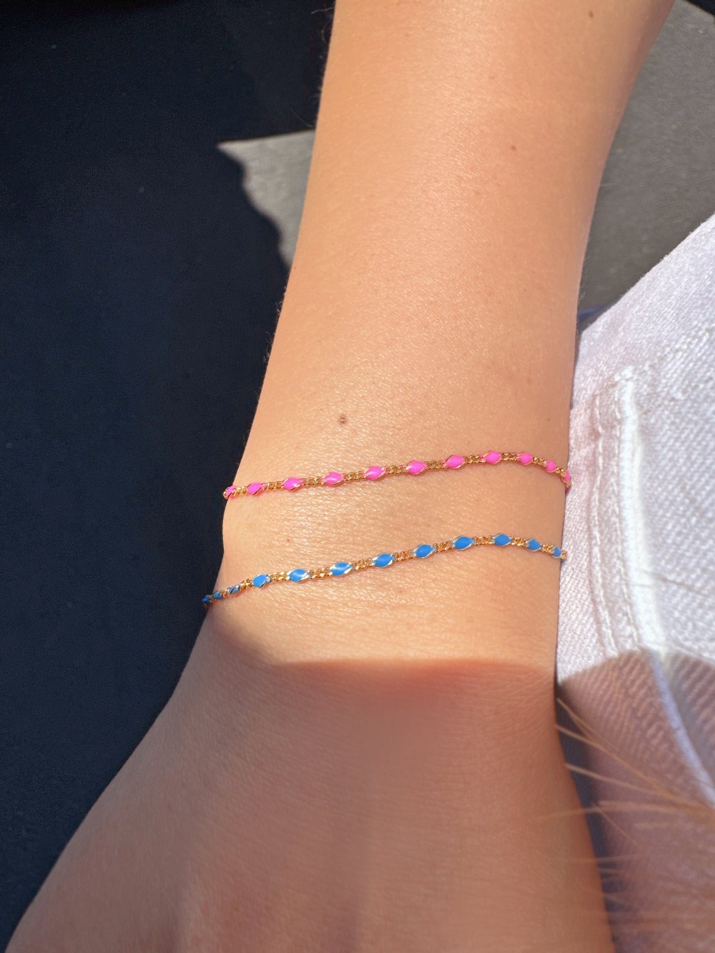 Color Enamel Bead Station Chain Bracelet Solid Silver