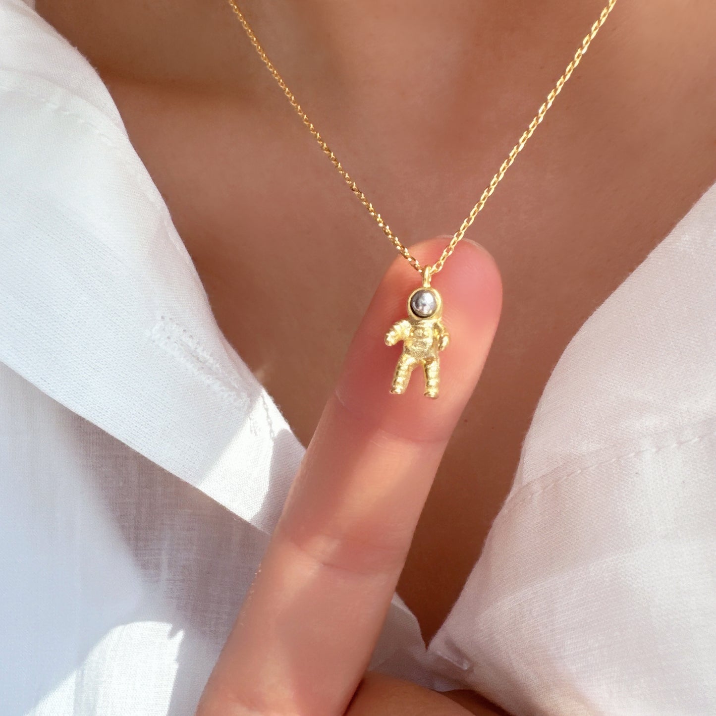 Space Astronaut Two-Tone Mix Pendant Necklace