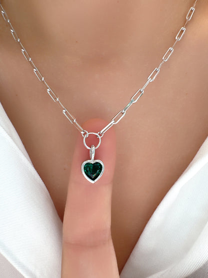Toggle Green Heart Paperclip Chain Necklace