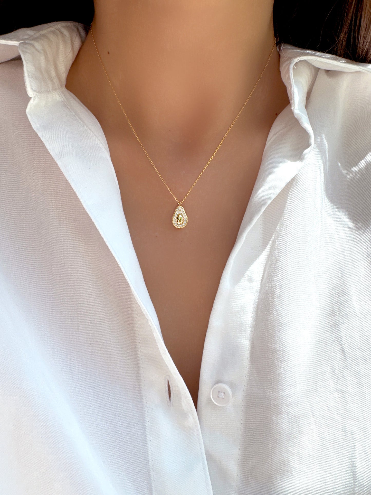 Avocado Cubic Zirconia Pendant Necklace