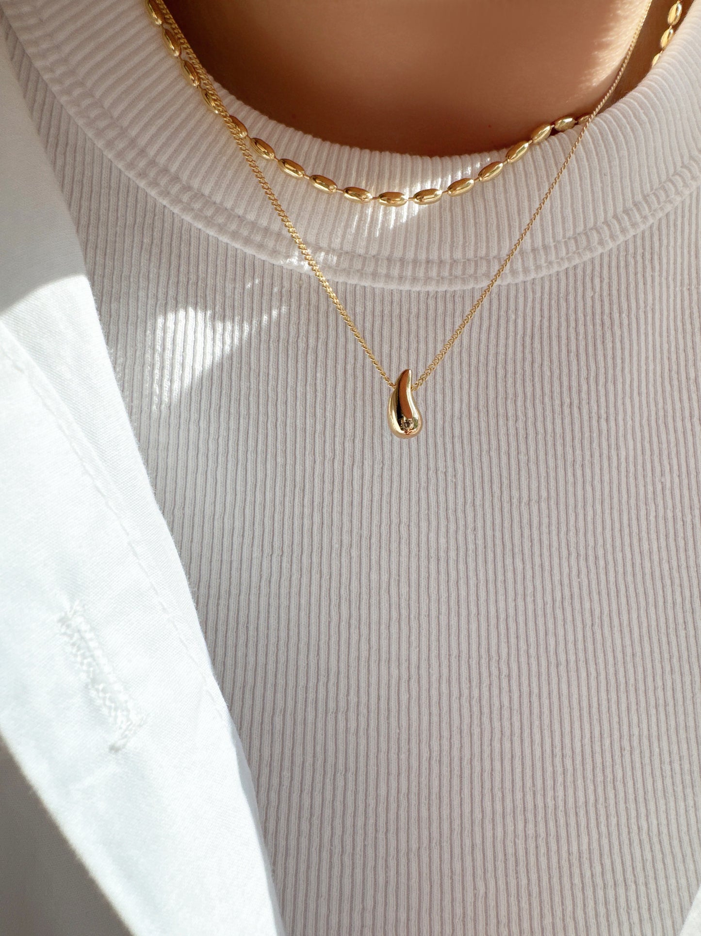 Layered Rice Chain Water drop Necklace