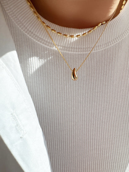 Layered Rice Chain Water drop Necklace