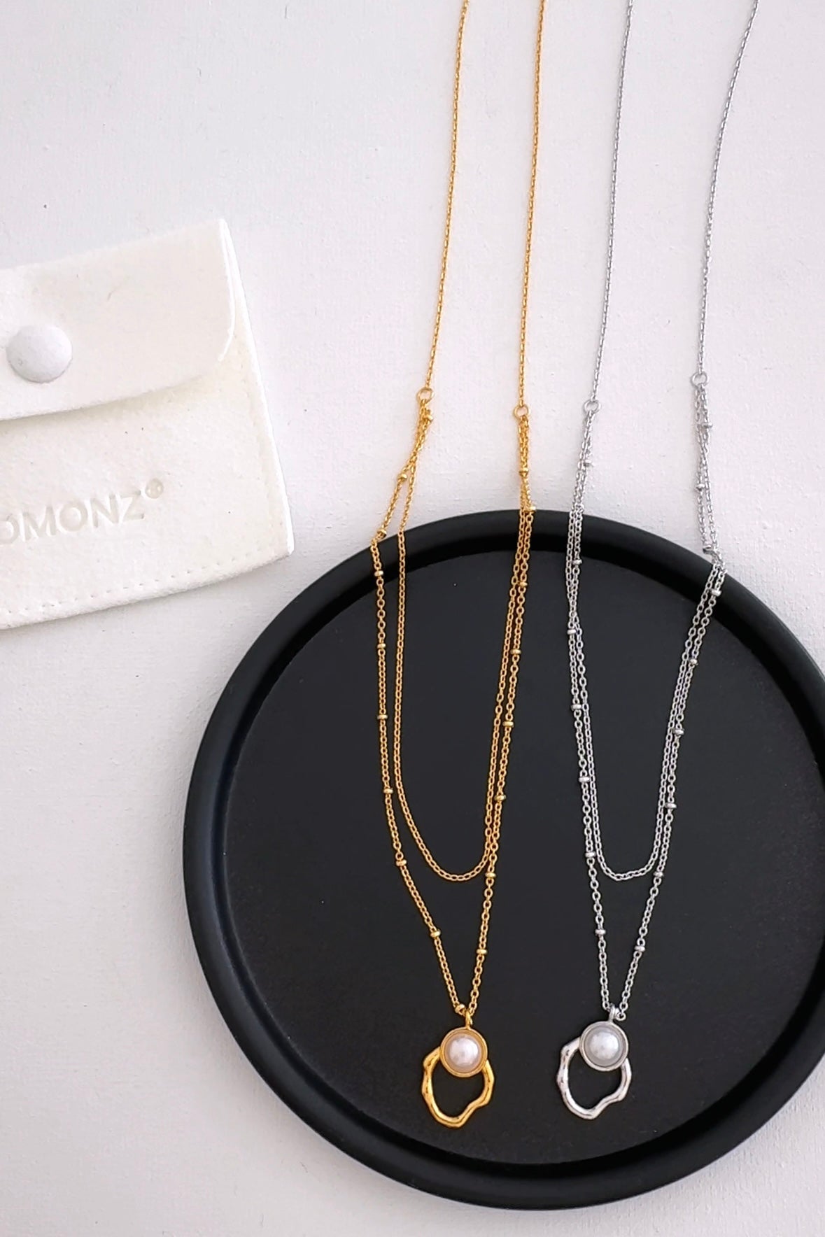 2 Chain Hollow Oval Pearl Necklace