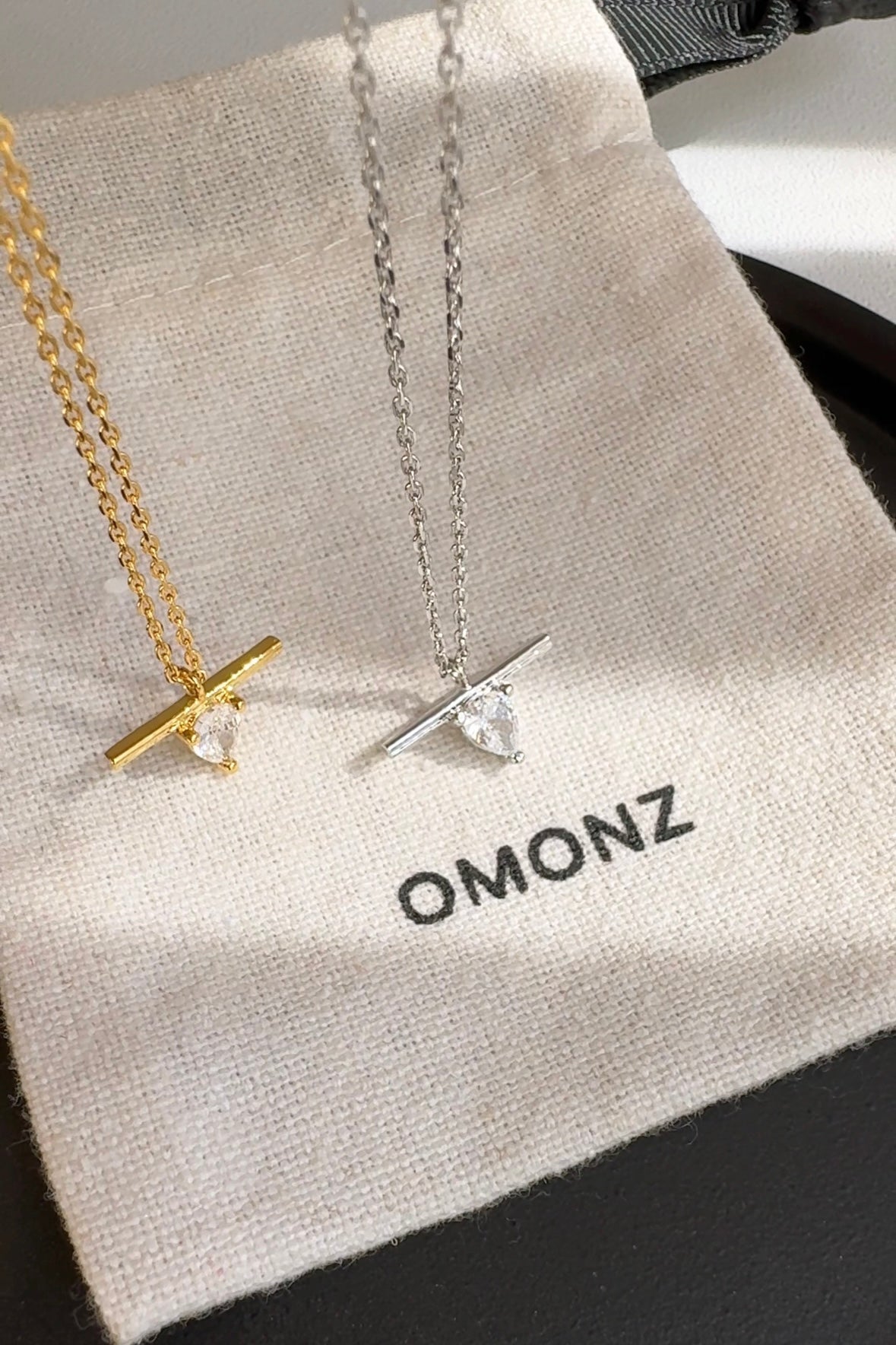 T Bar Cubic Zirconia Stud Necklace