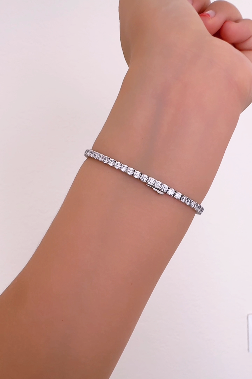 Tennis Solid 925 Silver 24K White Gold Bracelet