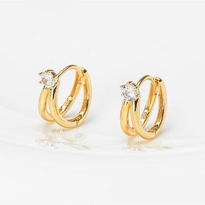 Double Line Mini Hoops CZ Earrings