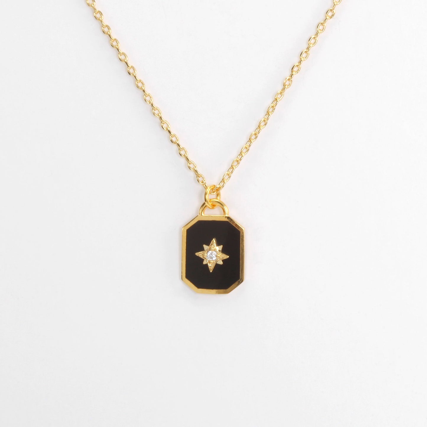 Square enamel black Pendant 925 Necklace