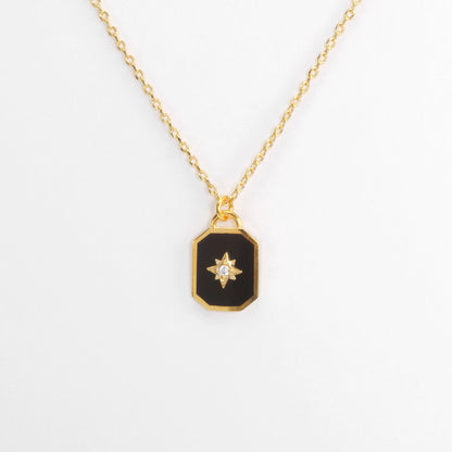 Square enamel black Pendant 925 Necklace