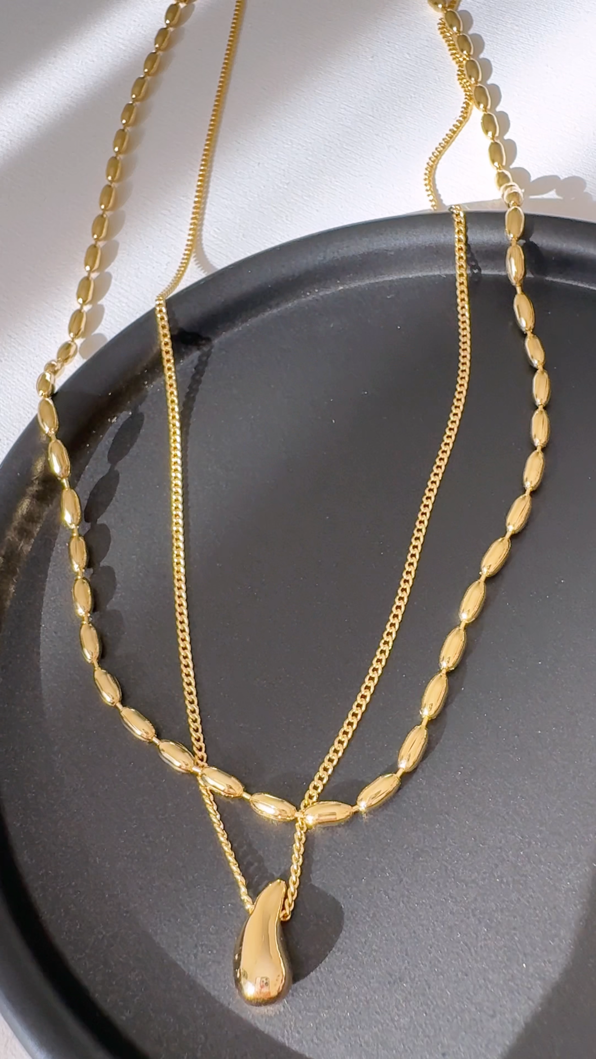 Layered Rice Chain Water drop Necklace