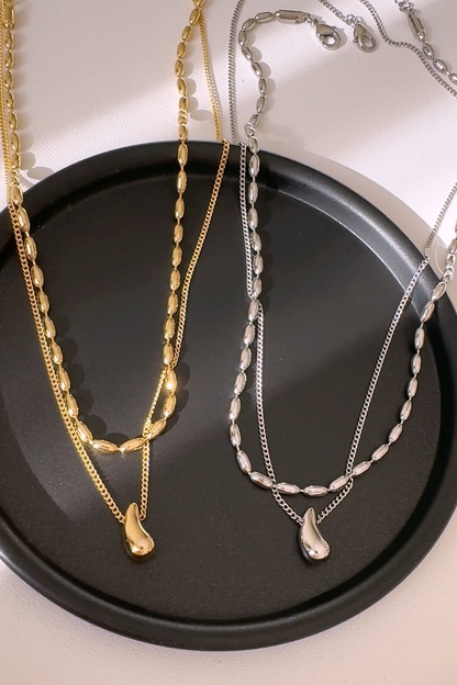 Layered Rice Chain Water drop Necklace