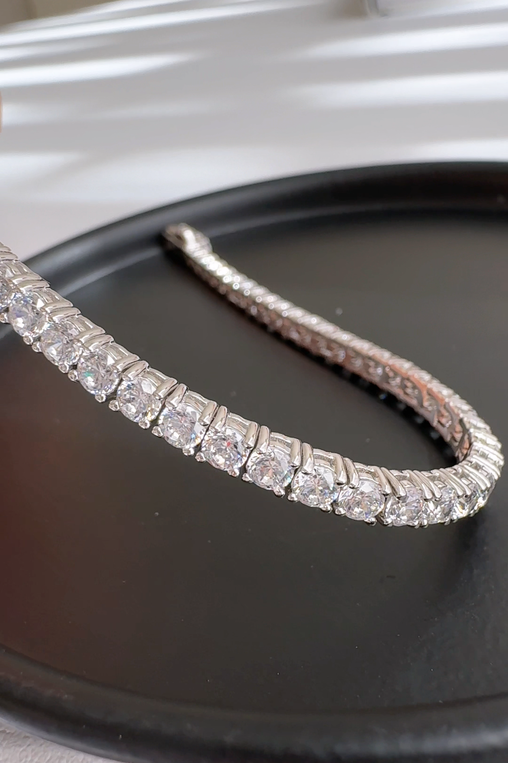Tennis Solid 925 Silver 24K White Gold Bracelet