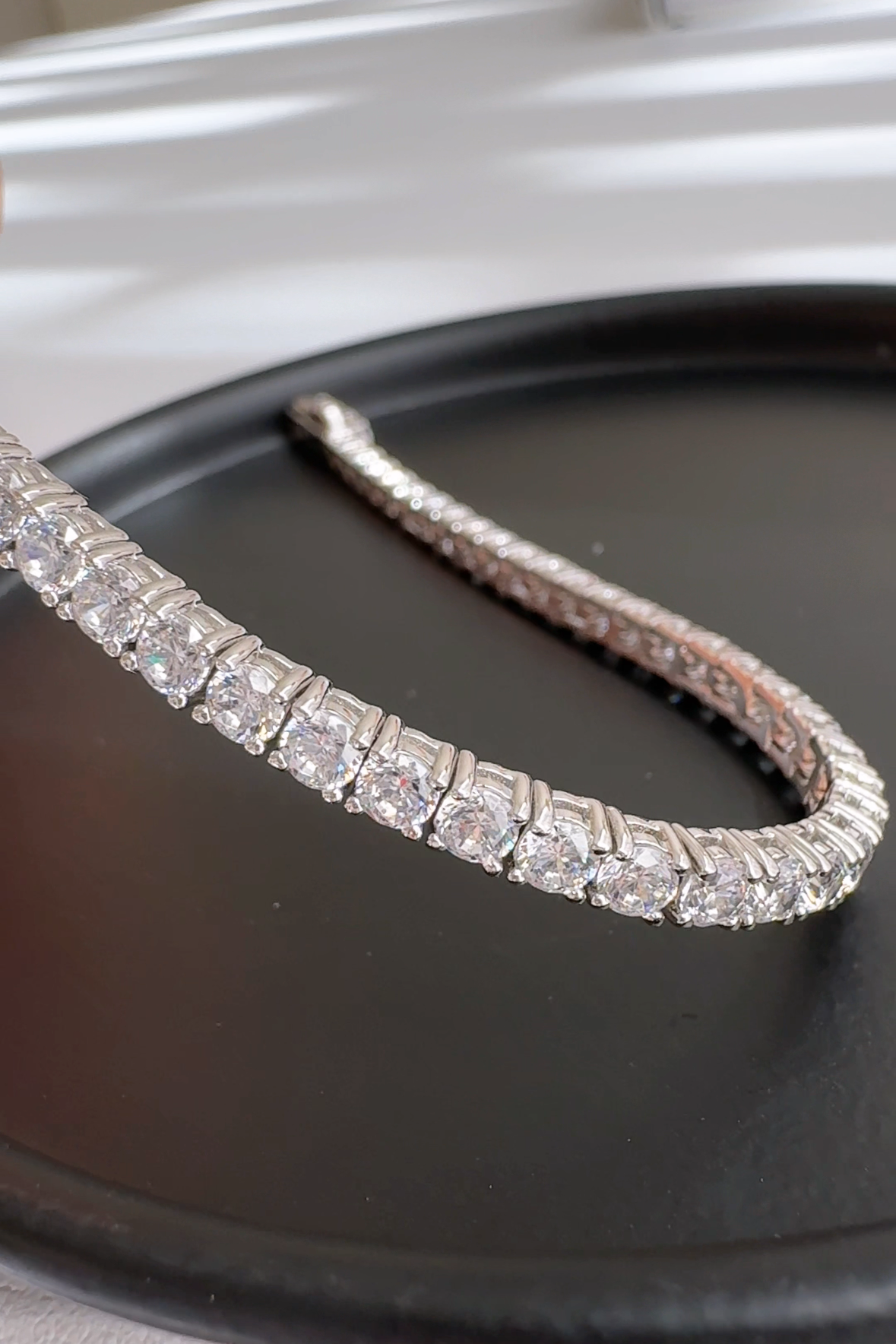 Tennis Solid 925 Silver 24K White Gold Bracelet