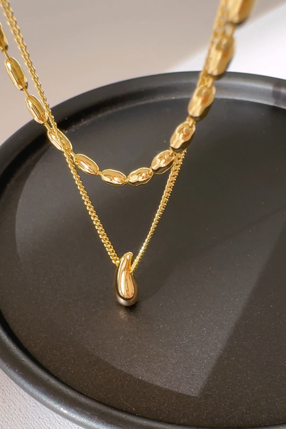 Layered Rice Chain Water drop Necklace