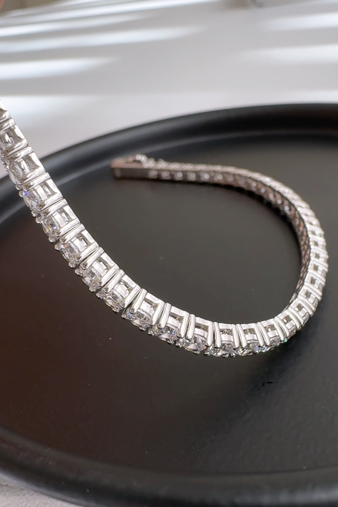 Tennis Solid 925 Silver 24K White Gold Bracelet