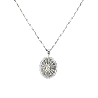 Oval Burst CZ Disc Pendant Necklace