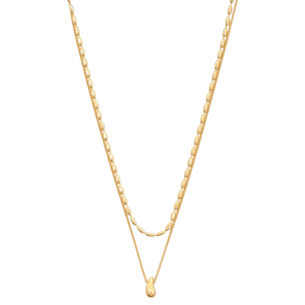 Layered Rice Chain Water drop Necklace