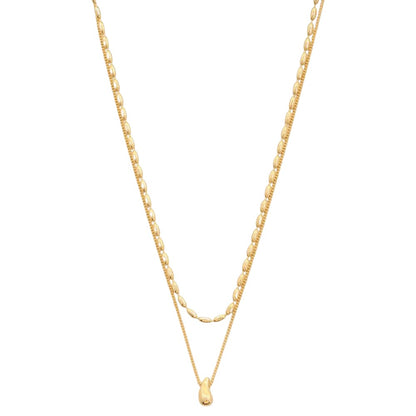 Layered Rice Chain Water drop Necklace