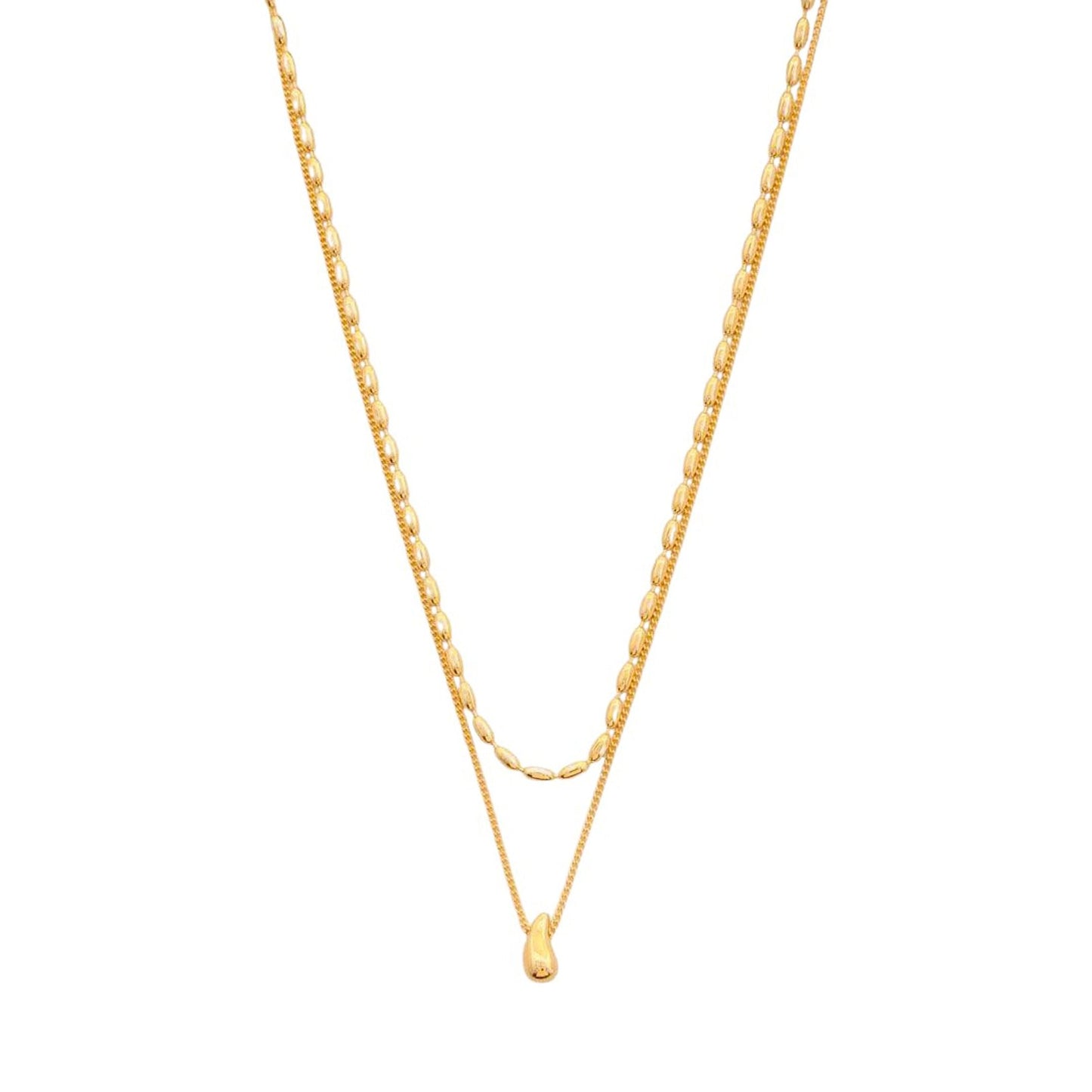 Layered Rice Chain Water drop Necklace