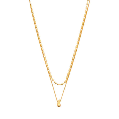 Layered Rice Chain Water drop Necklace