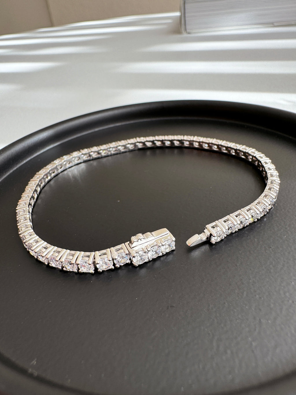 Tennis Solid 925 Silver 24K White Gold Bracelet