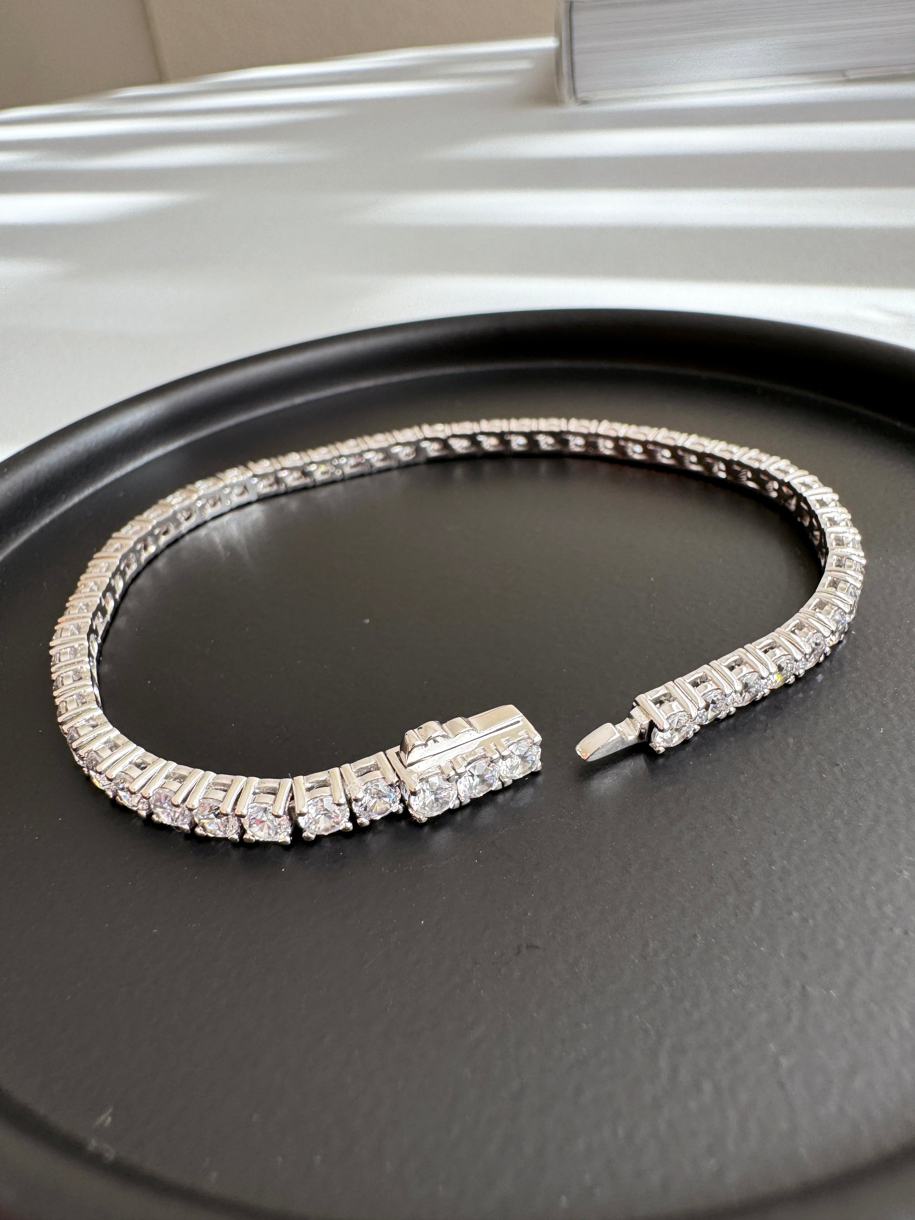 Tennis Solid 925 Silver 24K White Gold Bracelet