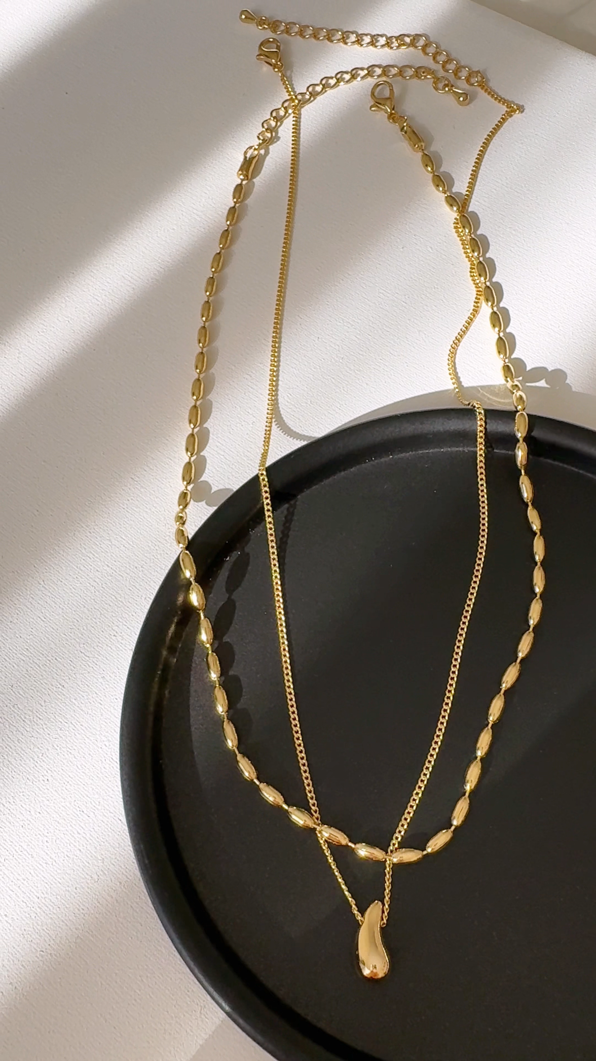 Layered Rice Chain Water drop Necklace