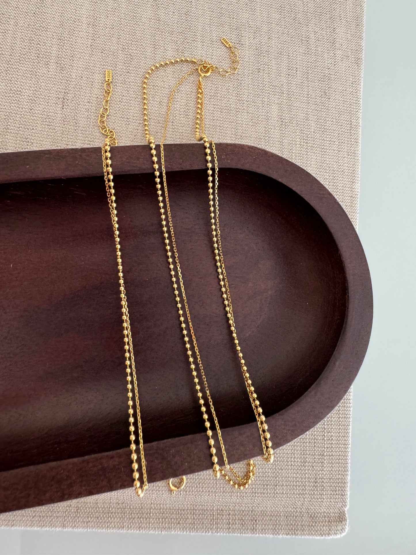 Tiny Dot Ball Layered Chain Solid Silver Necklace