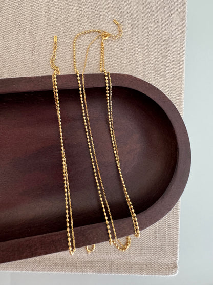 Tiny Dot Ball Layered Chain Solid Silver Necklace