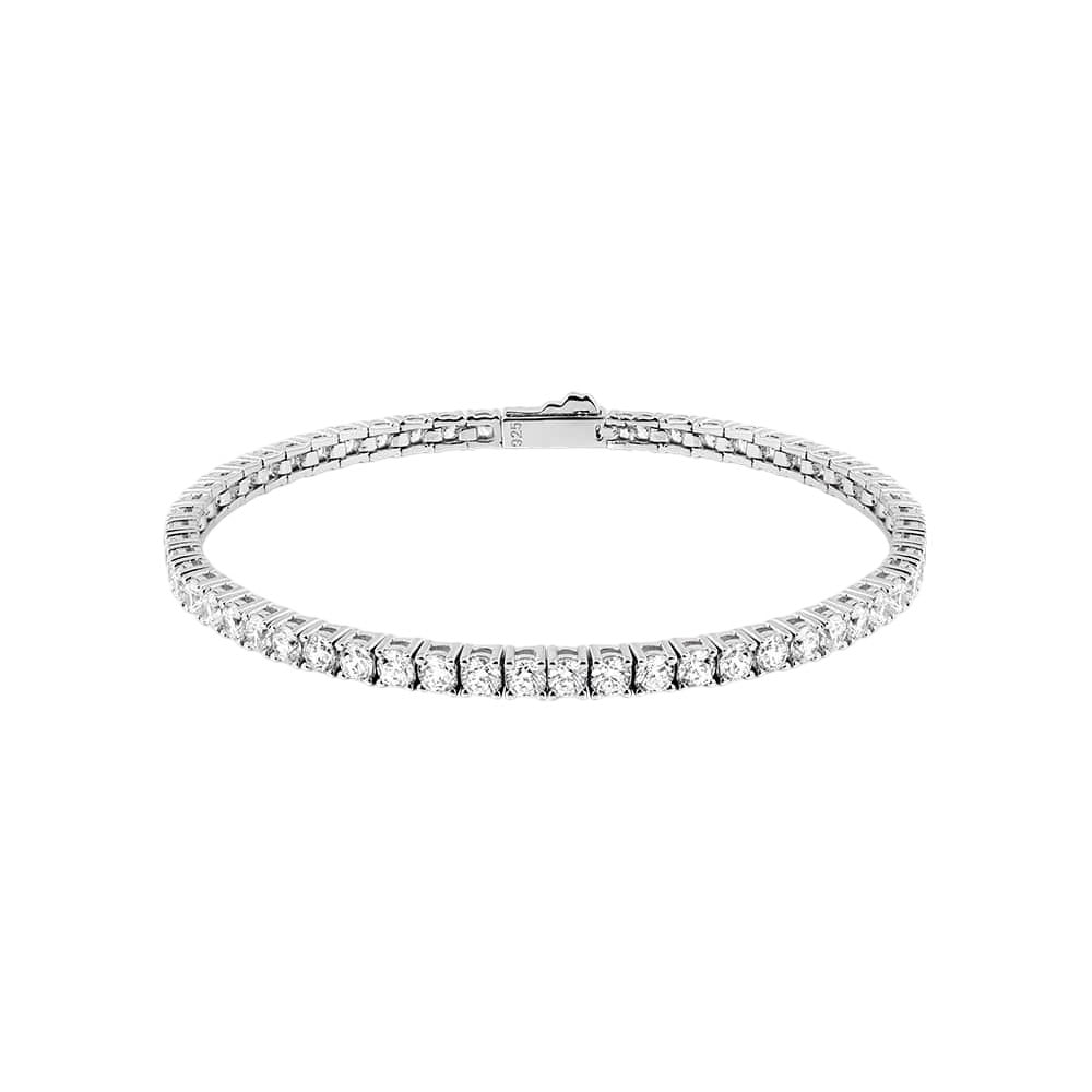 Tennis Solid 925 Silver 24K White Gold Bracelet