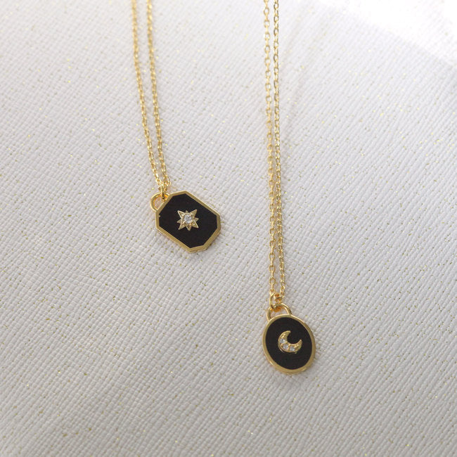Square enamel black Pendant 925 Necklace