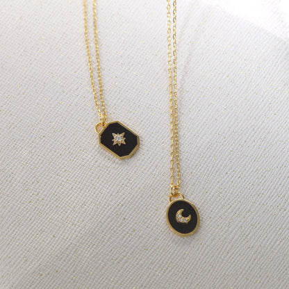 Square enamel black Pendant 925 Necklace
