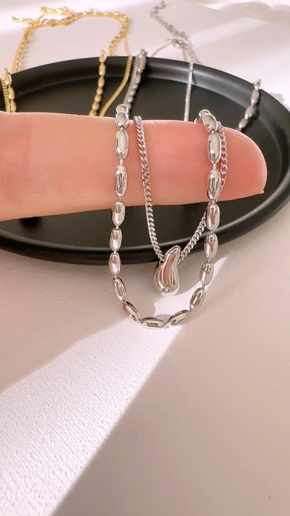 Layered Rice Chain Water drop Necklace