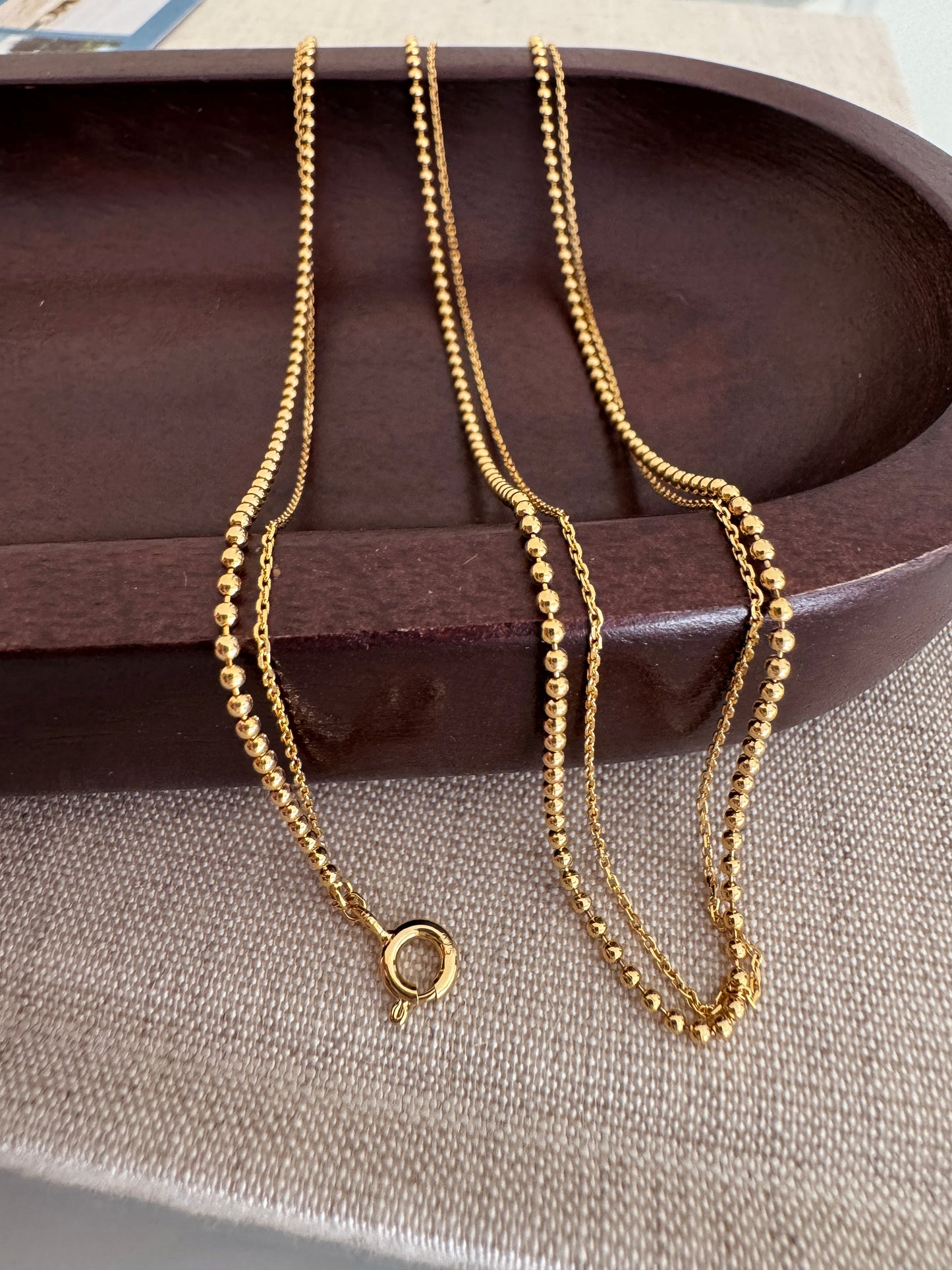 Tiny Dot Ball Layered Chain Solid Silver Necklace