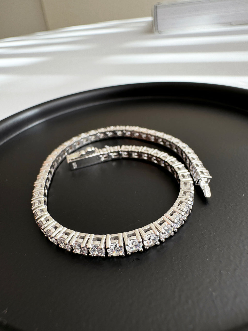 Tennis Solid 925 Silver 24K White Gold Bracelet