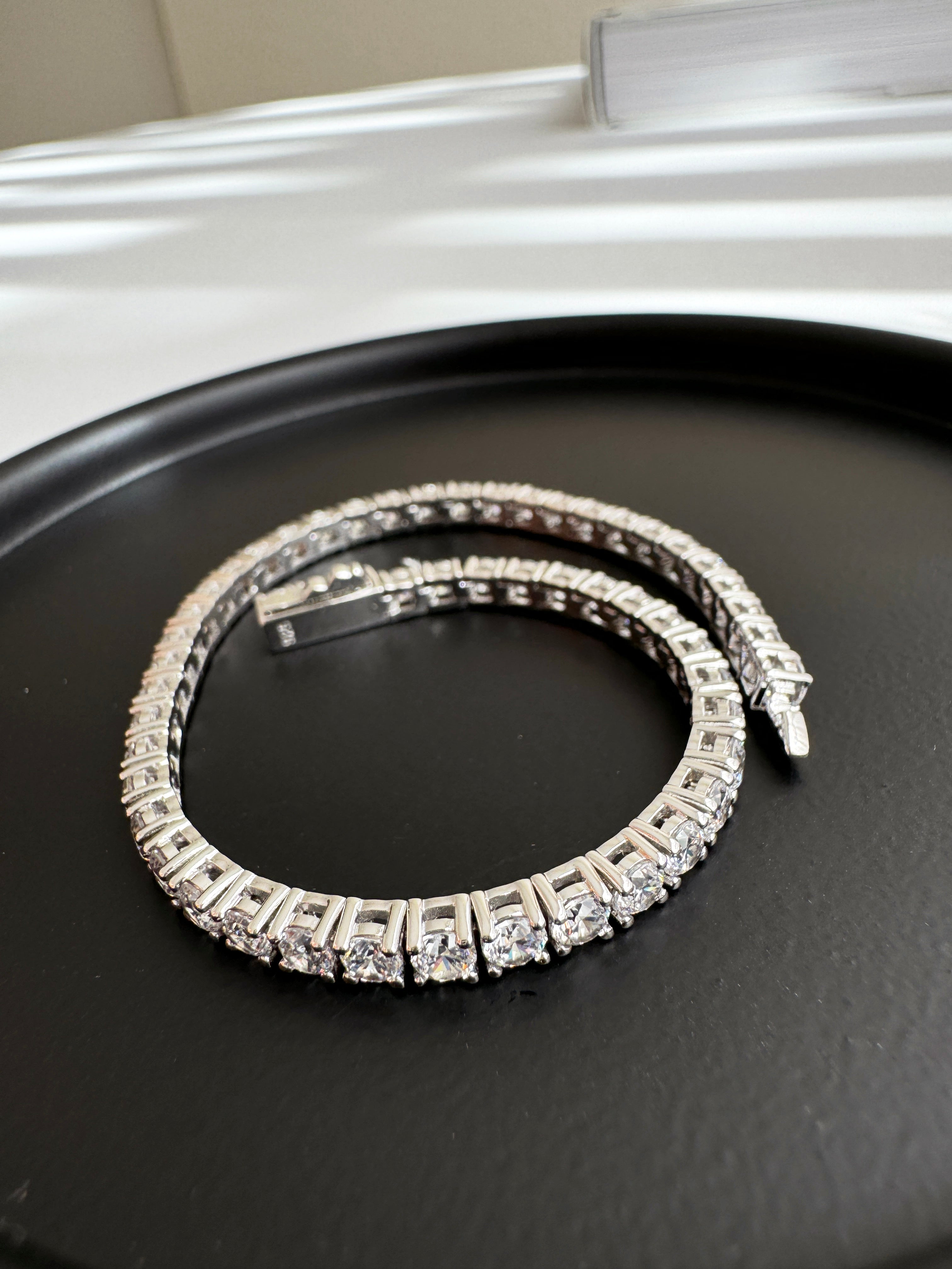 Tennis Solid 925 Silver 24K White Gold Bracelet