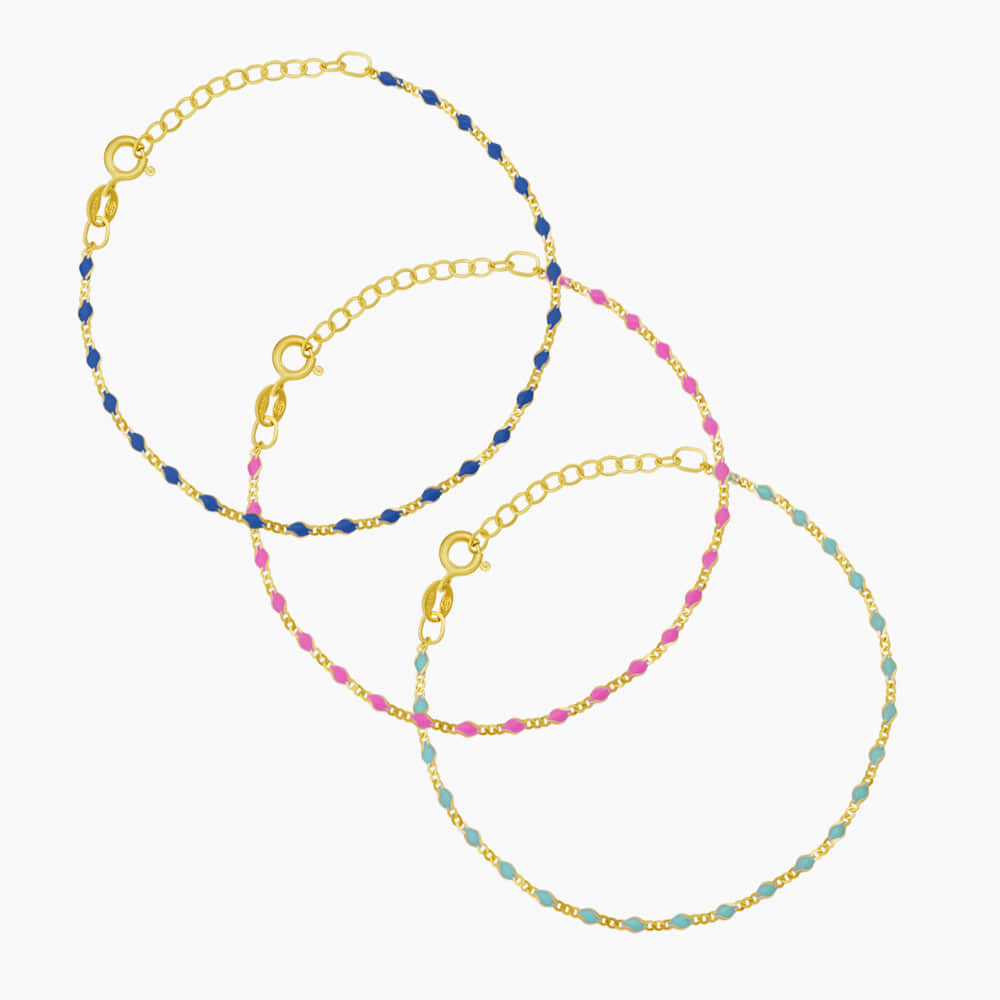 Color Enamel Bead Station Chain Bracelet Solid Silver