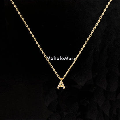 Tiny Initial Cubic Zirconia Pendant Necklace