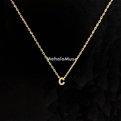 Tiny Initial Cubic Zirconia Pendant Necklace