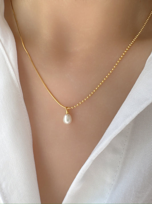Half Dot Herringbone Chain with Freshwater Pearl 925 Silver