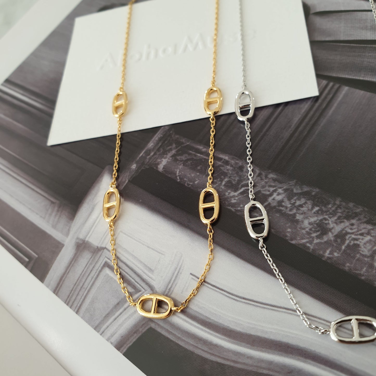 Pig Nose Station Chain Necklace Gold Silver