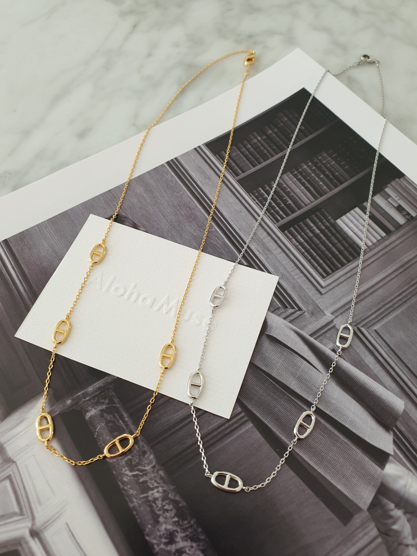 Pig Nose Station Chain Necklace Gold Silver