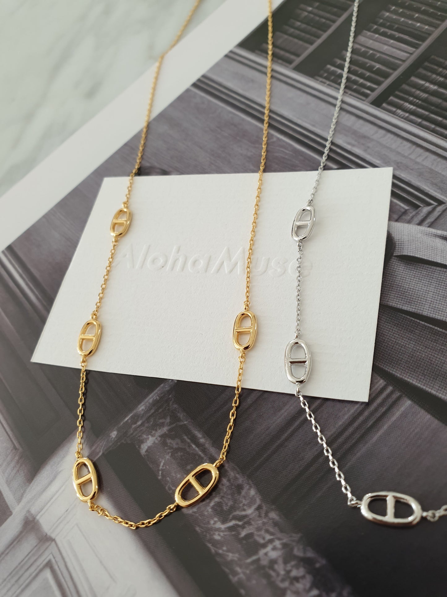 Pig Nose Station Chain Necklace Gold Silver