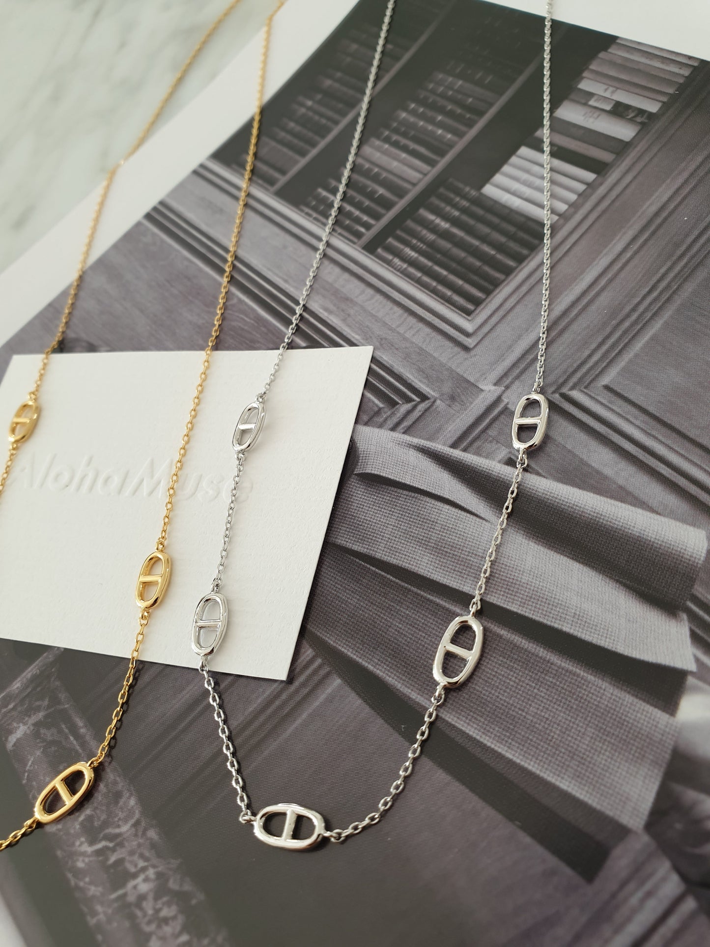 Pig Nose Station Chain Necklace Gold Silver