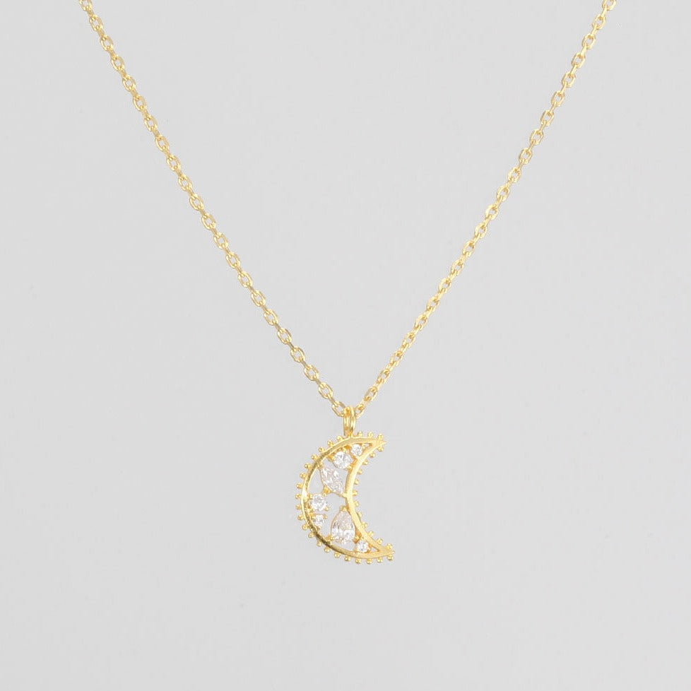 Crescent Moon Necklace Cubic Zirconia CZ Stone