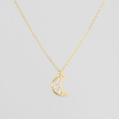 Crescent Moon Necklace Cubic Zirconia CZ Stone
